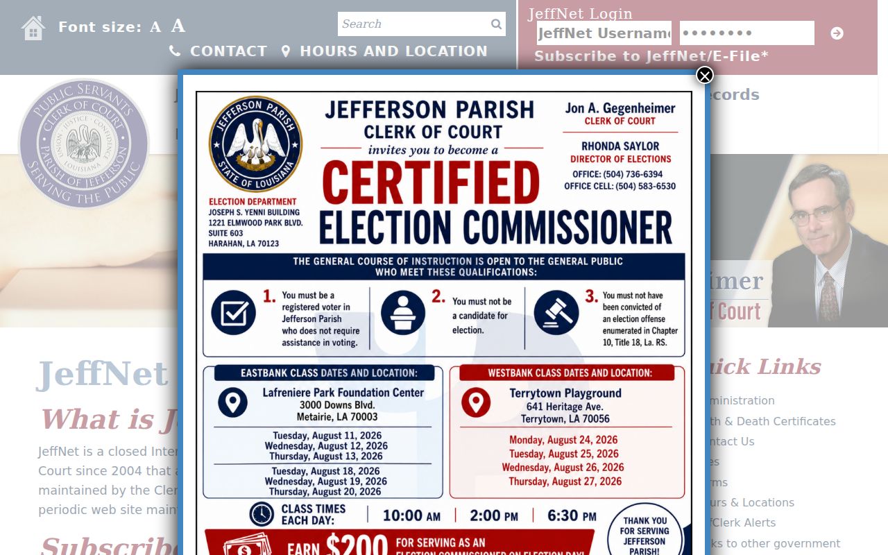 Metairie residents directory JeffNet deed and court access