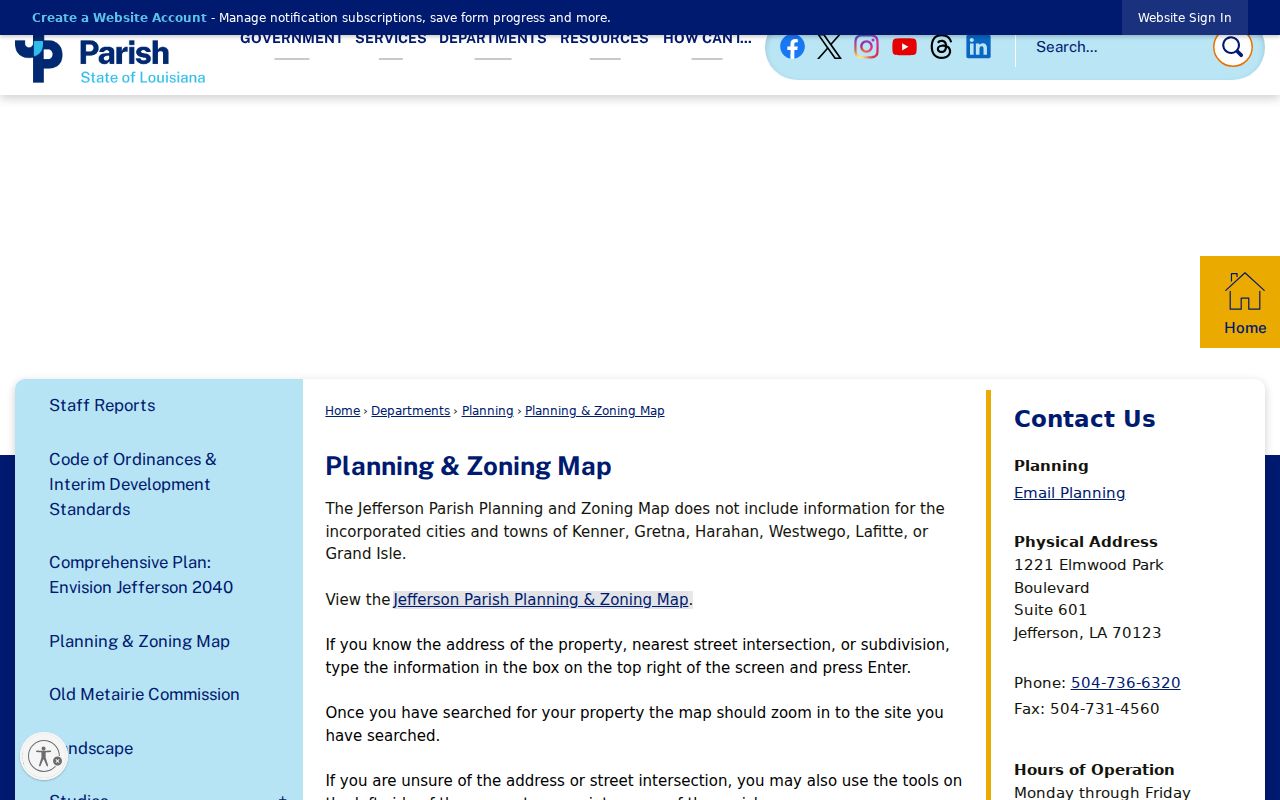 Jefferson Parish planning and zoning map page used to map Metairie neighbors