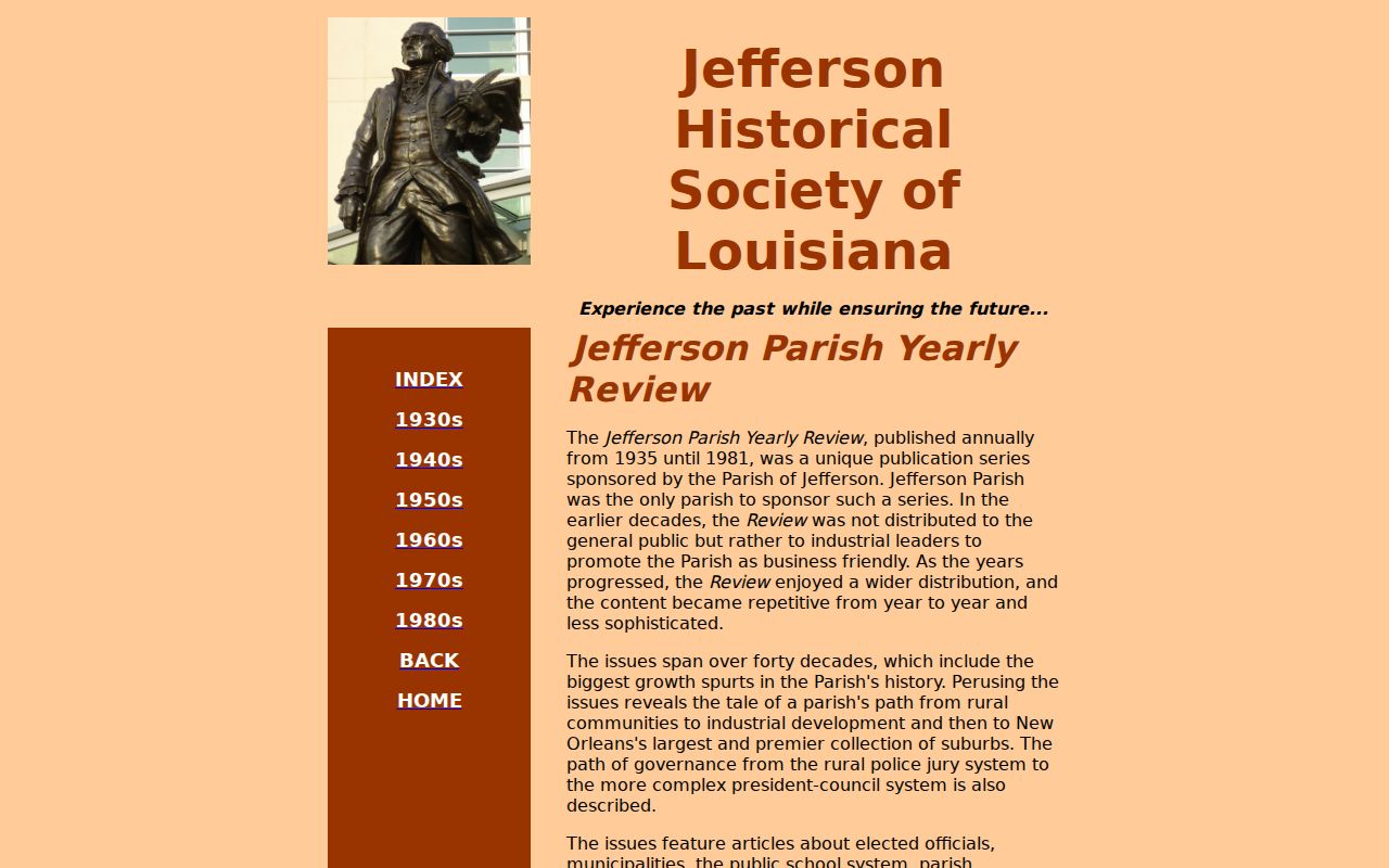 Jefferson Historical Society yearly review archive for Metairie house history