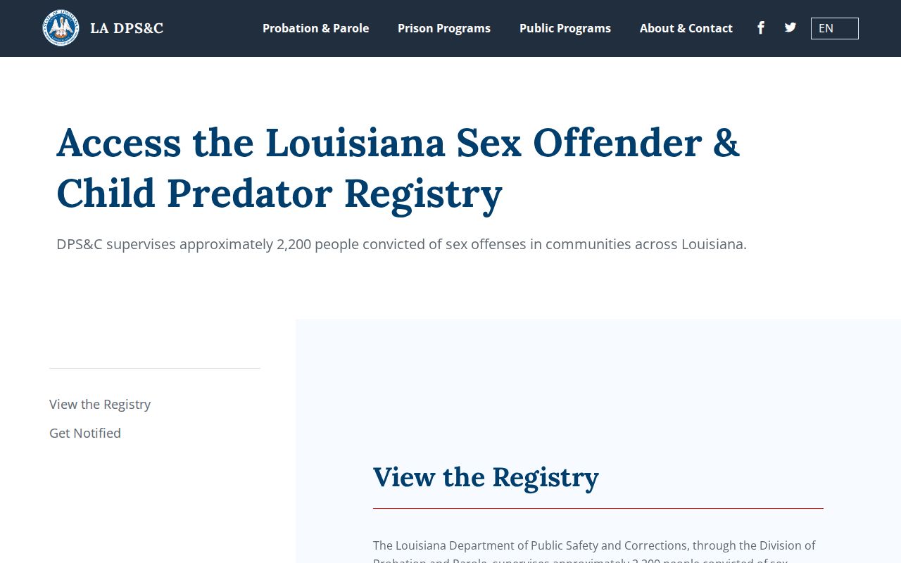 Metairie resident lookup Louisiana offender registry route