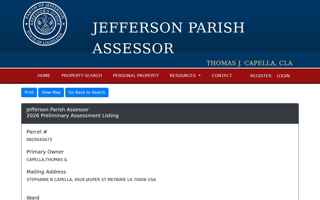 Metairie street directory assessor parcel detail