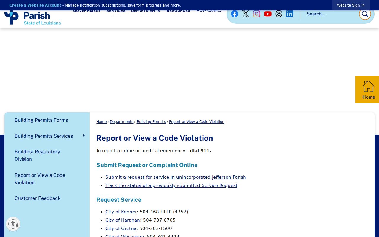 Metairie street directory code violation records page