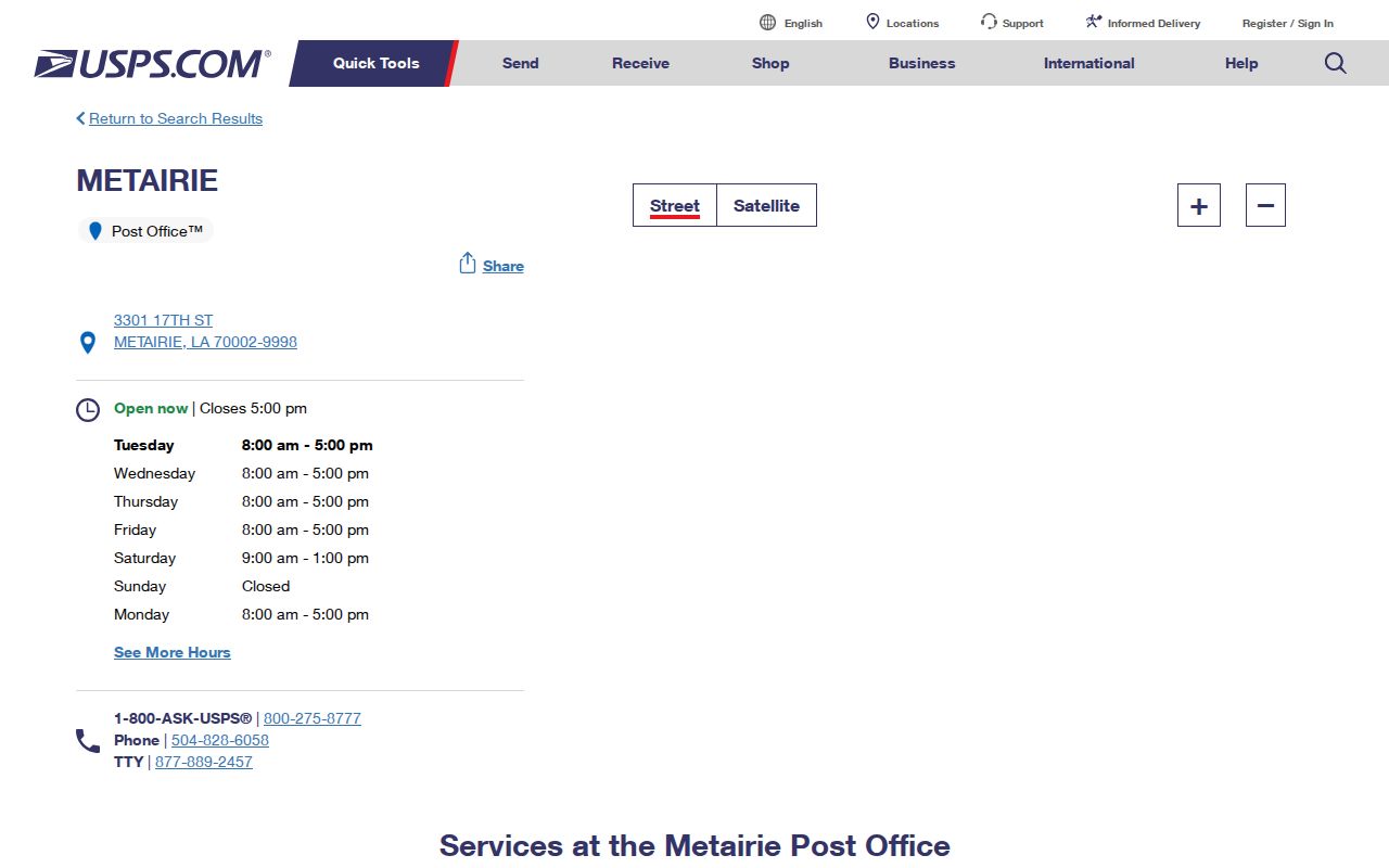 Metairie ZIP code directory post office details